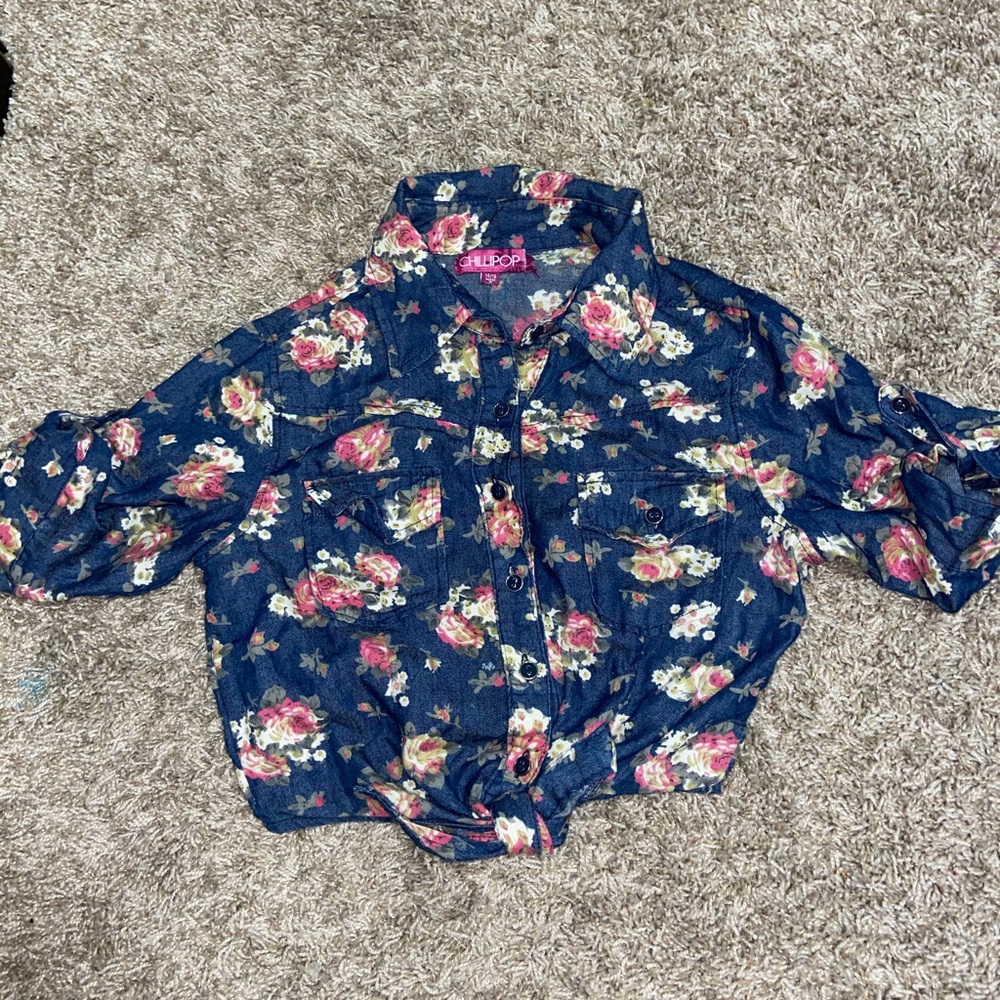 Girls small crop flannel